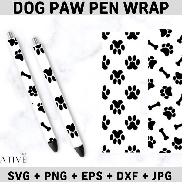 Hund Pfote Stift Wrap, Stift Wrap SVG PNG, Stift Wraps Muster, Glitzer Stift digitale Vorlage, Stift Wraps für Vinyl, Epoxy Pen Wrap, Instant Download