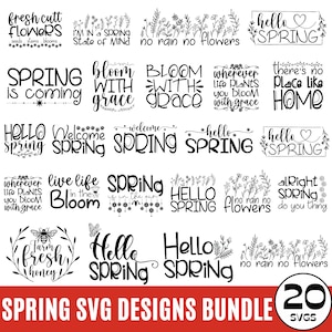 Bundle SVG printemps, Bonjour printemps SVG, bienvenue au printemps svg, svg floral, printemps chemise SVG, fichiers de coupe Cricut, printemps citation svg, téléchargement numérique