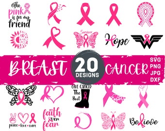 Breast Cancer SVG bundle, Cancer Awareness ribbon svg , Pink Cancer Ribbon svg, Survivor Svg, dxf, png