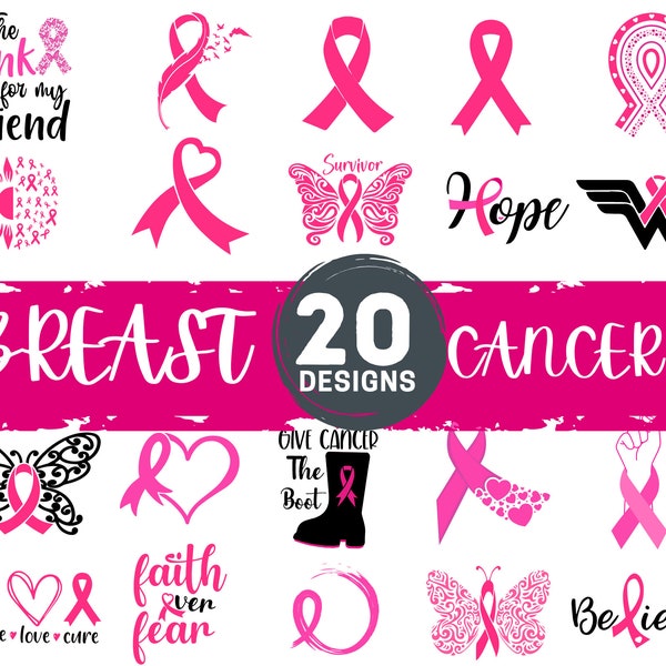 Breast Cancer SVG bundle, Cancer Awareness ribbon svg , Pink Cancer Ribbon svg, Survivor Svg, dxf, png