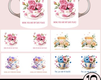 10 Mama Mug Wrap Designs, Muttertagstasse PNG, Mom Kaffeetasse Sublimation, Blumenbecher Wraps, Muttertagsgeschenkbecher, Mom Cup Designs