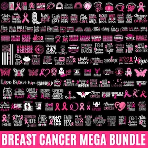 170 Brustkrebs SVG Bundle, Retro Brustkrebs SVG, Pink Awareness Ribbon, Tackle Cancer, Krebsbewusstseinsschleife, Brustkrebs Bundle