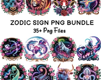 35+ Zodiac Png Bundle, Horoscope png, Astrology Gift, Horoscope Signs, Fantasy Clipart, Celestial Clipart, Zodiac Sublimation