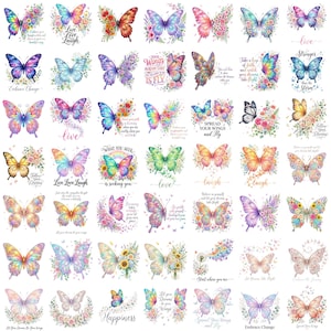 80 Floral Butterfly Quotes PNG Bundle, Butterfly Quote Clipart, Watercolor Butterfly Sublimation, Inspirational Floral PNG, Digital Download