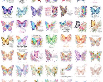 80 Floral Butterfly Quotes PNG Bundle, Butterfly Quote Clipart, Watercolor Butterfly Sublimation, Inspirational Floral PNG, Digital Download