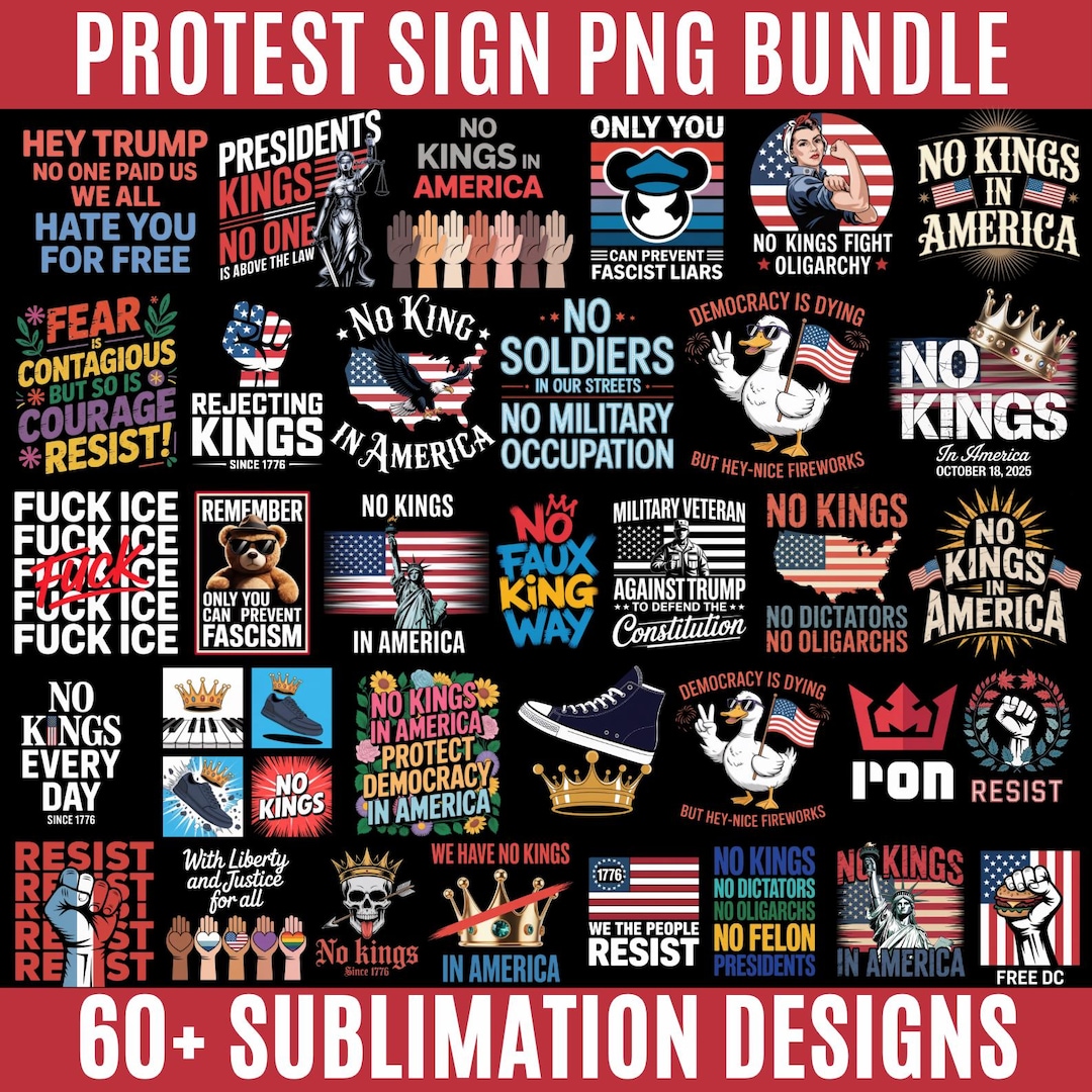 Protesting Plug Cards 60+anti-trump No Kings Protest Sign PNG Bundle, Protect Democracy ...
