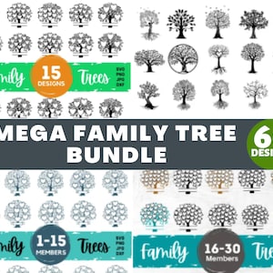 Paquete de SVG de árbol genealógico Mega, archivos PNG de árbol genealógico, SVG de rama de árbol genealógico, SVG de árbol de la vida, SVG de reunión familiar, Cricut de árbol genealógico, PNG