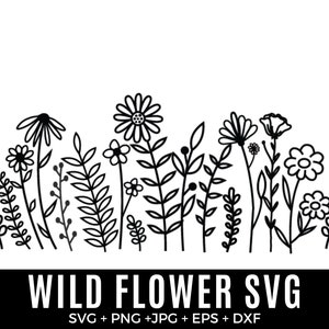 Wildflower Bundle Svg, bordo prato fiorito Svg, bordo fiorito SVG, bouquet di fiori minimalista, clipart fiori selvatici