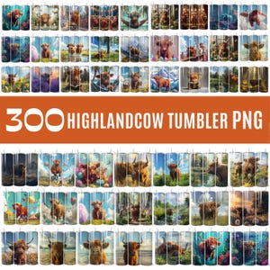300 ハイランド牛タンブラー PNG バンドル、面白いハイランド牛、20 オンス スキニータンブラー、かわいい赤ちゃんハイランド牛昇華デザイン、デジタルダウンロード