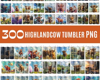 300 Highland Cows Tumbler Png Bundle, Funny Highland Cows, 20oz Skinny Tumbler, Cute Baby Highland Cow Sublimation Designs, Digital Download