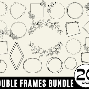 Dubbel frame SVG, vierkante framebundel, dubbele rand, rechthoek, cirkelframe, doodle, cricut, silhouet, commercieel gebruik, onmiddellijke download