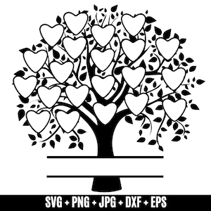 Árbol genealógico SVG de 21 miembros, Árbol de la vida SVG, Reunión familiar SVG, Árbol genealógico del corazón SVG, Árbol genealógico personalizado SVG de 21 nombres Rama del árbol genealógico
