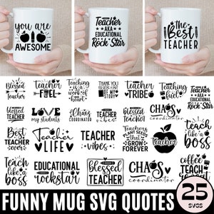 Pacote de canecas SVG de vida de professor, modelos de canecas de café de professor, canecas Svg de citações de professores, modelos de canecas, Cricut Cut SVG PNG