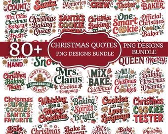 Christmas Quotes PNG Bundle, Baking Quotes & Holiday Designs, Festive Kitchen Clipart, Digital Download, Transparent Png