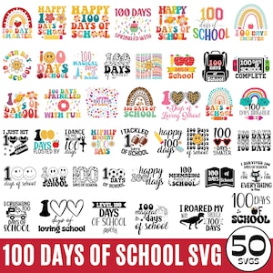 Pacote SVG de 100 dias de escola, Feliz 100 dias de escola, 100 dias mais brilhantes, Pacote SVG de volta às aulas, Pacote escolar SVG, Camisa escolar SVG