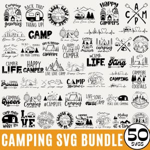 Paquete SVG de 50 campamentos, campamento feliz svg, vida de campamento svg, gnomos divertidos para acampar svg, equipo de campamento svg, descarga digital