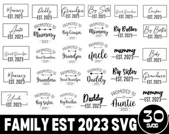 30 family est 2023 svg,family birth announcement svg,promoted to Mommy,promoted to daddy,promoted to big brother ,, 2023 svg