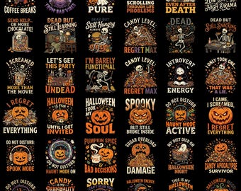 100種類以上のハロウィン皮肉PNGバンドル、面白い不気味なPNG、皮肉な昇華プリントバンドル、ハロウィンシャツデザイン、不気味な季節のグラフィック