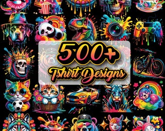 500+ T-Shirt Designs Bundle, Artistic T-Shirt Designs, Colorful Tshirt PNG, Modern T-Shirt for Men Woman Kids, Transparent Png