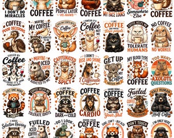 100+Coffee Animals Clipart Bundle, Funny Coffee Lover Designs, Cute Animal Coffee PNG, Coffee Sublimation, Funny Caffeine T Shirt Graphics