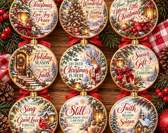 Christian Christmas Ornament PNG Bundle, Religious Christmas Sublimation Designs, Vintage Holiday Ornaments, Christmas Decor, Printable PNG