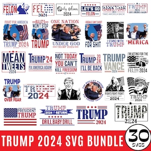 30 Trump 2024 SVG-Bundle, amerikanischer Trumpf, Trump Vance-Flagge 2024, Liebes-Trumpf-Svg, Trumpf-Amerika zurück, Vaterländische Sublimationsdatei