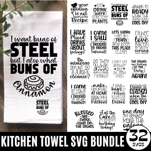 Kitchen Towel SVG Bundle, Funny Kitchen SVG, Dish Towel Sayings Svg, Kitchen Humor SVG, Tea Towel Quotes, Funny Cooking Svg, Cricut Cut File