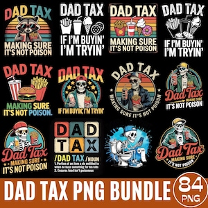 Pacote com 84 imagens de imposto de pai em PNG, citações engraçadas de pai para o Dia dos Pais, clipart de piadas retrô com lanches, designs de sublimação para camisetas, canecas e presentes