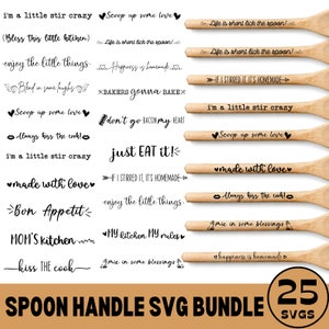 Paquete de 25 mangos de cuchara SVG, cuchara de madera SVG, citas divertidas de cocina SVG, citas de espátula, SVG de cocina, citas de espátula SVG, SVG divertido de cocina