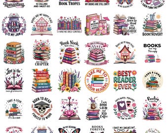 Book Lover Quotes PNG Bundle, Reading Sayings Clipart, Floral Bookish Designs, Funny Reader Quotes, Library & Reading Art, Digital Download