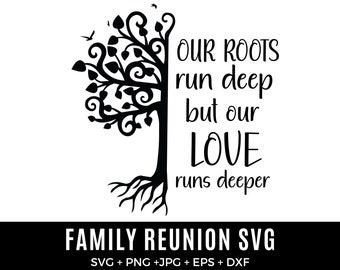Nuestras Raíces Corren Deep Shirt Diseño SVG - Árbol de Reunión Familiar SVG Personalizado con Apellido - árbol de la vida svg