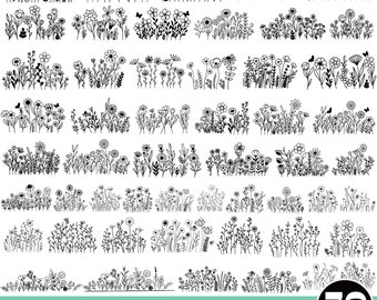 Mega Wildflowers svg bundle, Bouquet SVG, Floral svg, Minimalist Svg, nature svg, floral frame svg, Split monogram svg, flower sketch svg