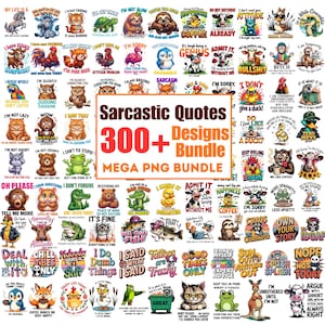 Paquete gigante de más de 300 frases sarcásticas en formato PNG / Megapack de imágenes prediseñadas de memes divertidos / Diseños de frases divertidas para camisetas, pegatinas y tazas / Descarga digital