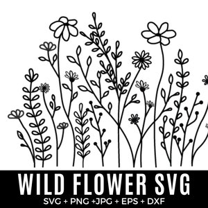 Wildflower Bundle Svg, bordo prato fiorito Svg, bordo fiorito SVG, bouquet di fiori minimalista, clipart fiori selvatici