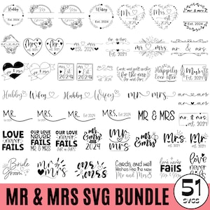 Paquete SVG de Sr. y Sra., Sr. y Sra. Est. 2024, Monograma de Sr. y Sra. Separados, Esposo y Esposa, SVG de Matrimonio, SVG de Esposa y Esposo, Guardar la Fecha, Corte de Cricut