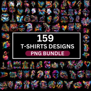 159 T-Shirt Bundle Designs, T-Shirt Graphic Designs, T-Shirt Sublimation PNG, T-Shirt Design colorato per uomo donna bambino, Download digitale