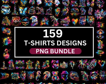 159 T-Shirt Bundle Designs, T-Shirt Graphic Designs, T-Shirt Sublimation PNG, Colorful Tshirt Design  for Men Woman Kids, Digital Download