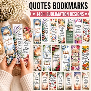 140 Quotes Bookmarks Printable PNG Bundle, Inspirational Reading Markers Set, Motivational Aesthetic Bookmark Graphics, Digital Download
