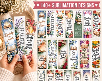 140 Quotes Bookmarks Printable PNG Bundle, Inspirational Reading Markers Set, Motivational Aesthetic Bookmark Graphics, Digital Download