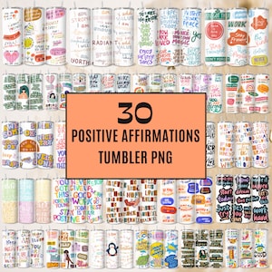 Positive Affirmations Tumbler Wrap Bundle, Bleiben Sie positive Designs PNG, Lieben Sie sich selbst, 20 Unzen Skinny Tumbler, Inspirational Sublimation Digital
