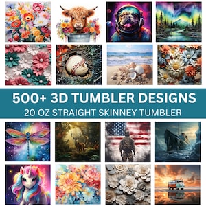 500+ Mega 3D 20 Unzen Skinny Sublimations Tumbler Bundle, Blumen Full Wrap Tumbler Designs, Floral Dog Seamless Tumble PNG, Sublimationsdesigns