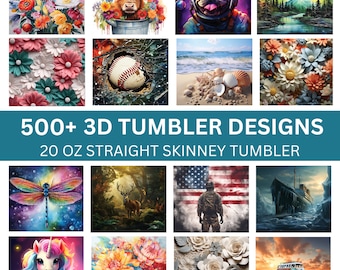 500+ Mega 3D 20oz Skinny Sublimations Tumbler Bundle, Flower Full Wrap Tumbler Designs, Floral Dog Seamless Tumbler PNG, Sublimation Designs