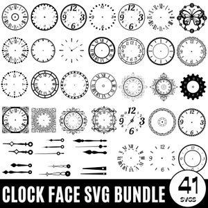 Bundle visage SVG, horloge Svg, horloge chiffres Svg, horloge chiffres romains, clipart cadran horloge, modèle de visage d'horloge, Silhouette coupe Cricut Svg