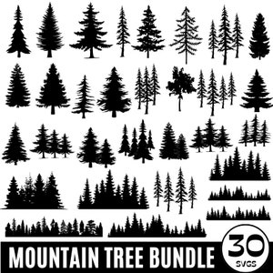 Pacchetto SVG albero di montagna, SVG albero della foresta, SVG foresta, SVG palma, SVG linea albero, SVG paesaggio, SVG sagoma albero, Download immediato