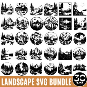 Mountains Svg Bundle, Landscape Svg, Adventure svg, Nature Scene Svg, Forest Scene Svg, Camping Svg, Pine Tree Svg Png, Digital Download