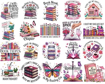 20+ Bücher Zitate PNG-Bundle, Buchlese Clipart, Blumenbuch Png, Buntes Design Bookish Sublimation, Buchliebhaber Png, Buchliebhaber Aufkleber