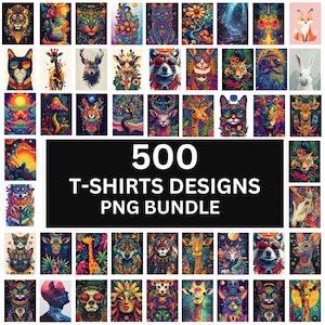 500 magliette design bundle, 3D acquerello carino gatto, leone e uccelli magliette PNG, disegni di magliette colorate, magliette per bambini, uomini e donne
