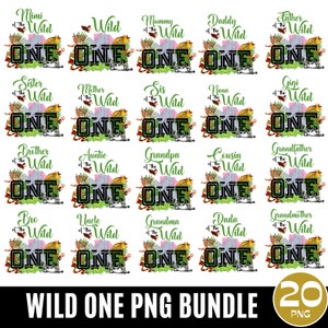 Wild One 1st Birthday Safari Animals Png Bundle, Pacote de aniversário de família Wild One PNG, Designs de safári na selva, Download digital