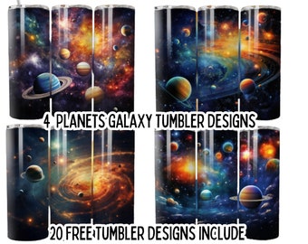 3D Planet Galaxy Bundle 20 Oz Tumbler PNG, Planet Sublimation Design, Universe Tumbler, Seamless Wrap, Straight Tumbler PNG Digital Download