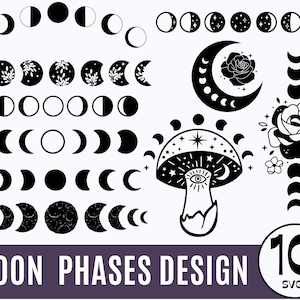 Paquete de 10 Svg de fases lunares, Svg celestial místico, Es solo un Svg de fase, Svg de luna bohemia, Svg de luna creciente, Archivo de corte para Cricut, Silhouette, PNG.